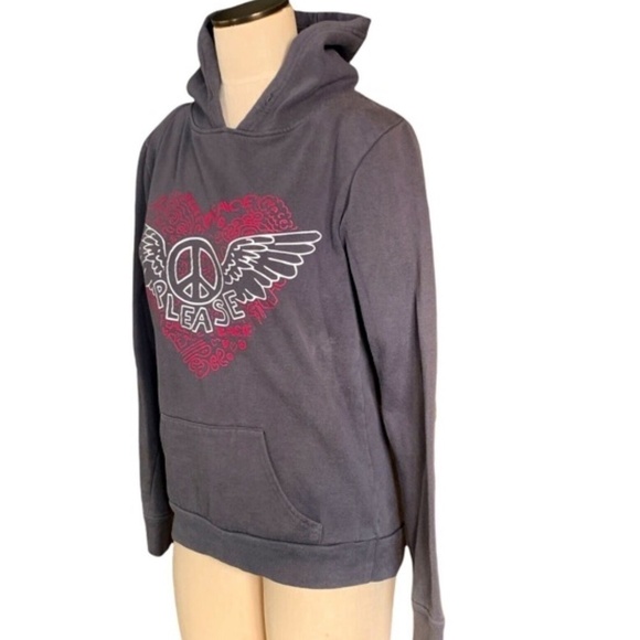 Hybrid Tees Peace Please Gray Hoodie Sweatshirt Sz M Pink White Graphic #247H - Picture 2 of 6